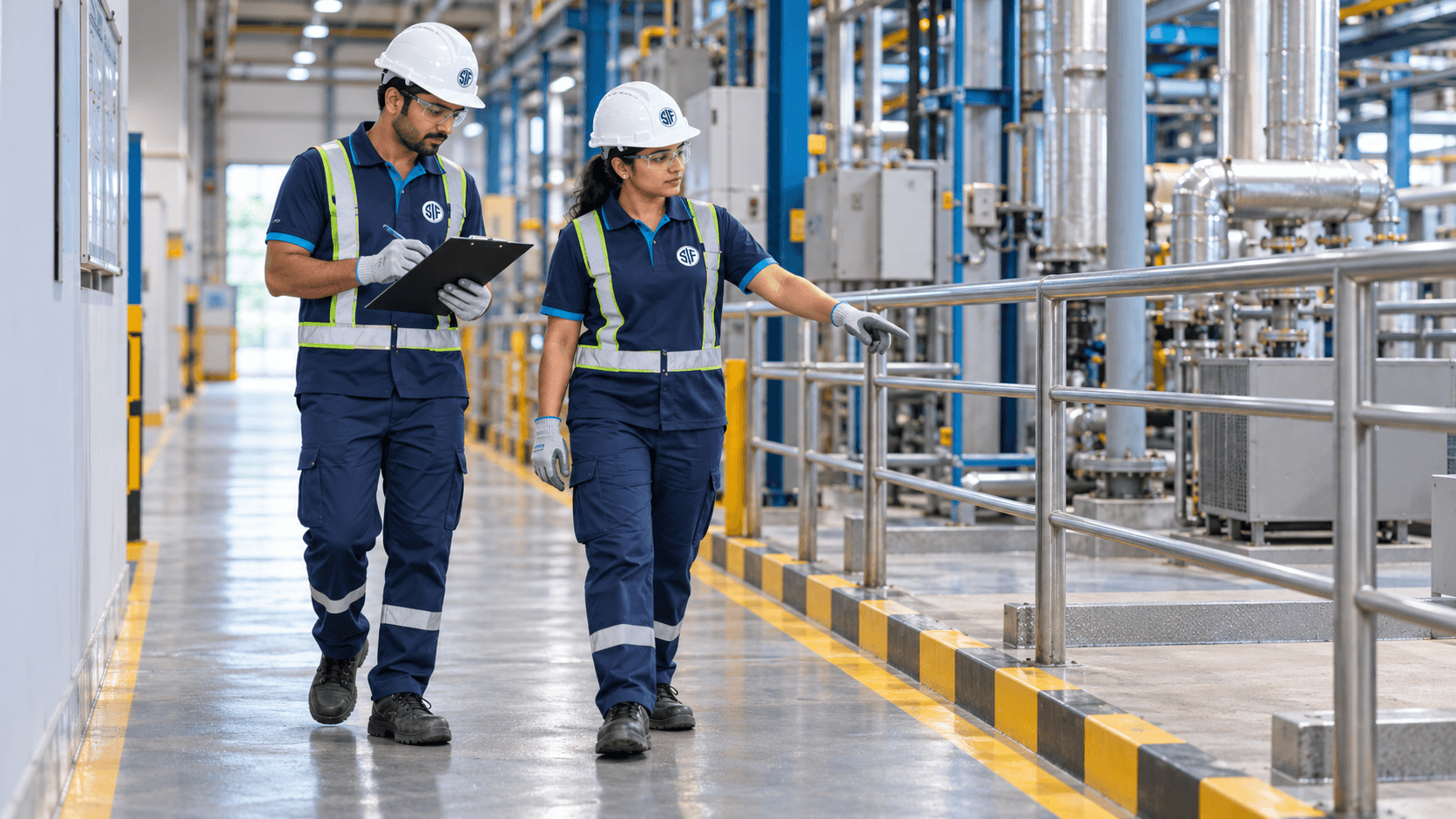 Cleaning personnel working in an industrial environment