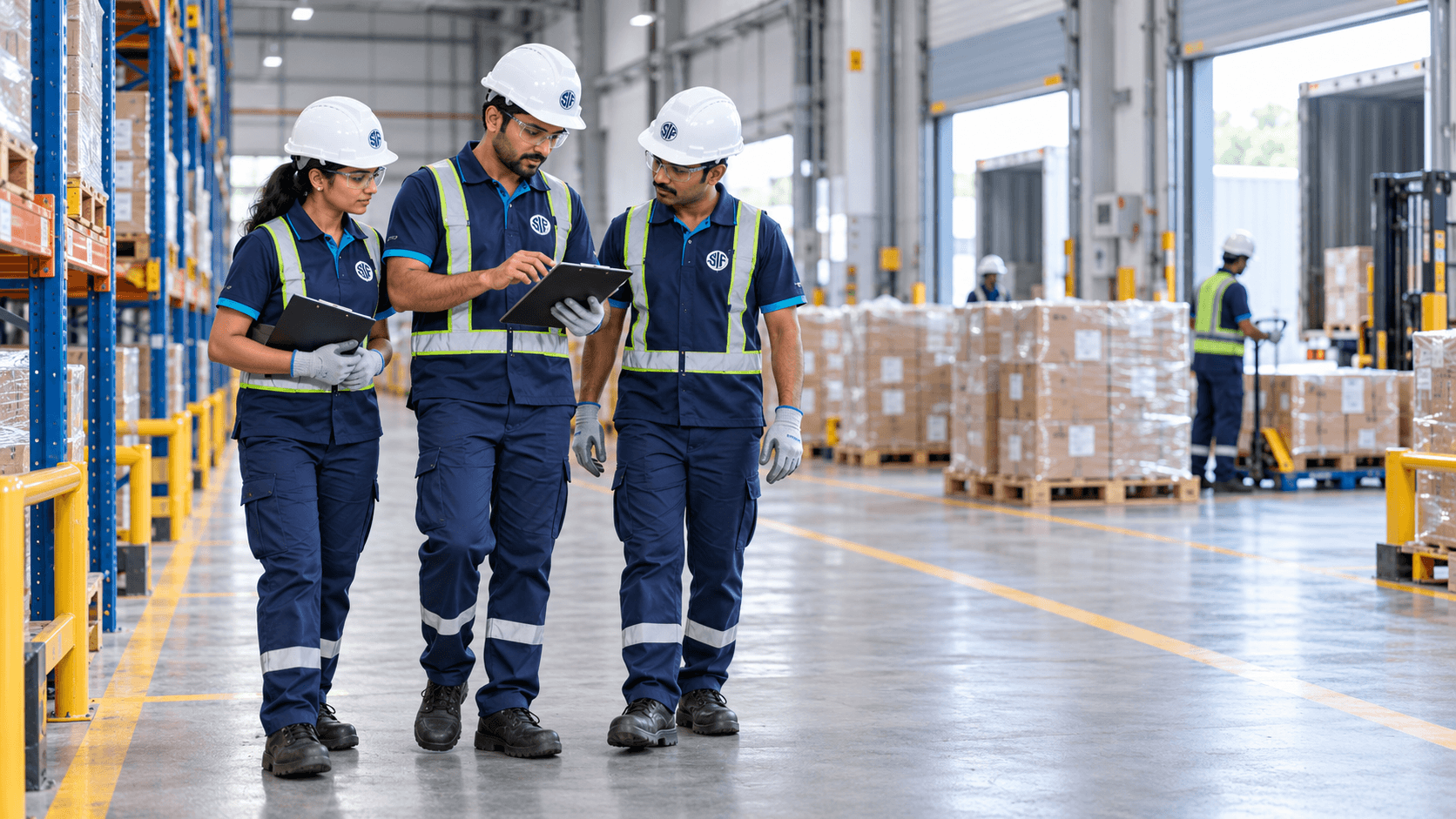Cleaning activity in a modern logistics warehouse