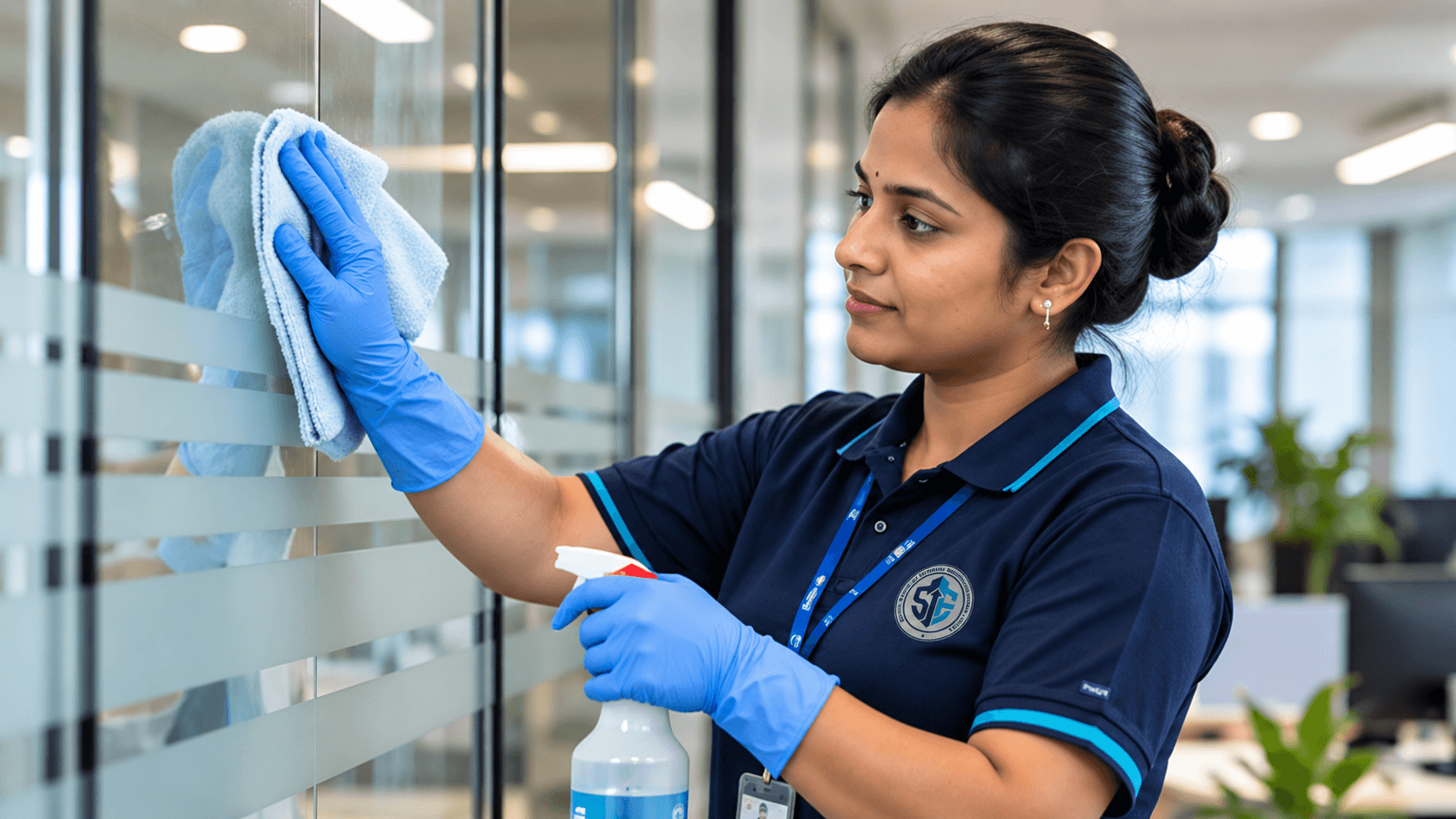 Cleaning professional carrying out detail-oriented facility work